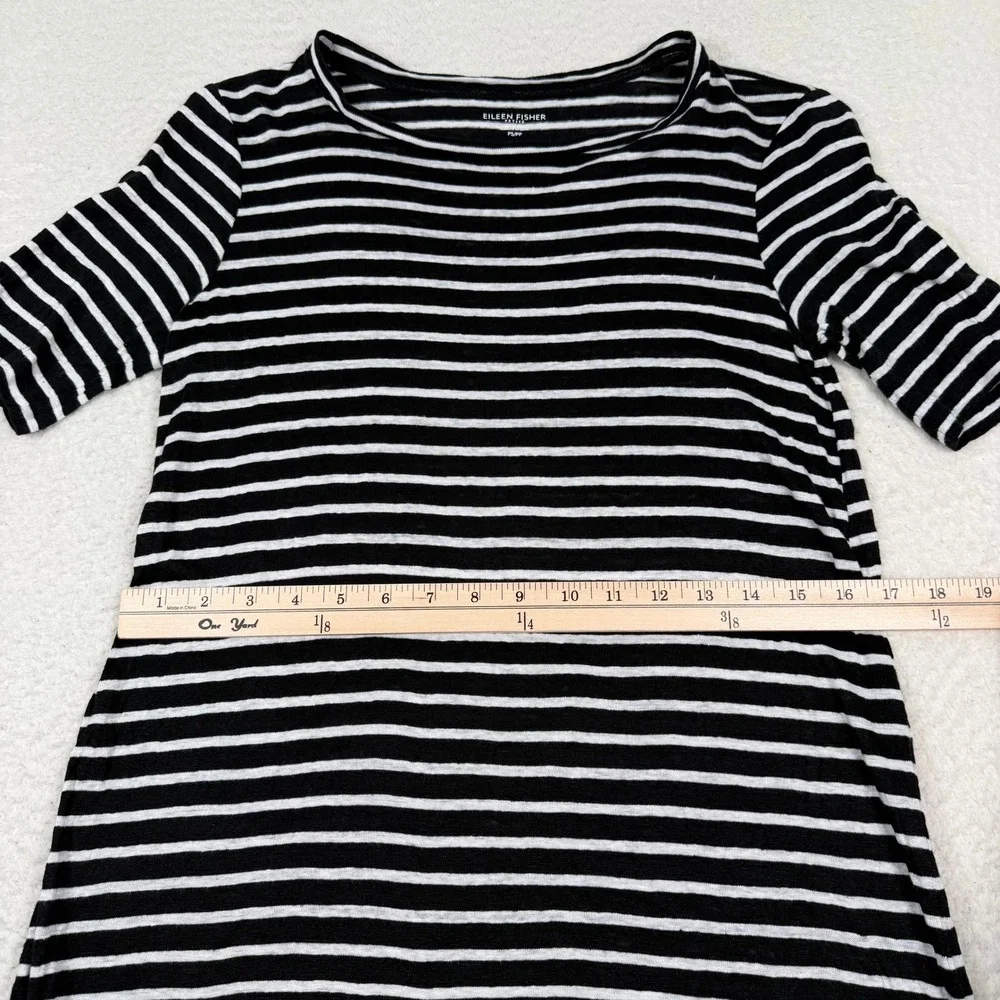 Eileen Fisher T-Shirt Dress Petite Small PS Black White Stripe Organic Linen - Picture 7 of 11